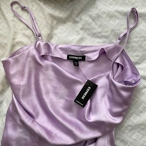 Express Satin Cowl Neck Midi Slip Dress purple